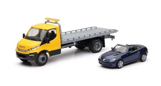 NEW16233A - Camion IVECO porte voiture avec MERCEDES SLK 350 bleu - 1