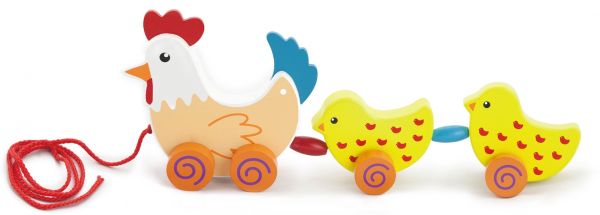 VIG50078 - Poule et poussins à tirer en bois - 1