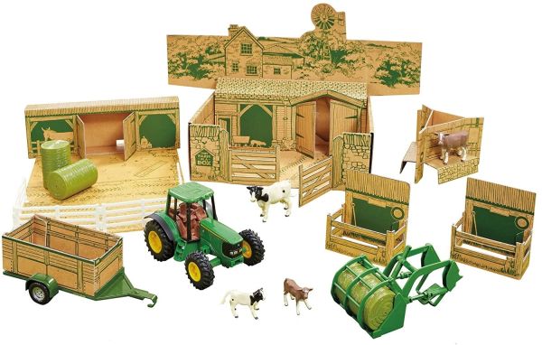 BRI43257 - Coffret ma ferme avec tracteur JOHN DEERE accessoires et animaux box en carton à assembler - 1
