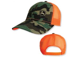 MC13080880CA - Casquette avec arrière en filet de marque commerciale JOHN DEERE motif camouflage et orange